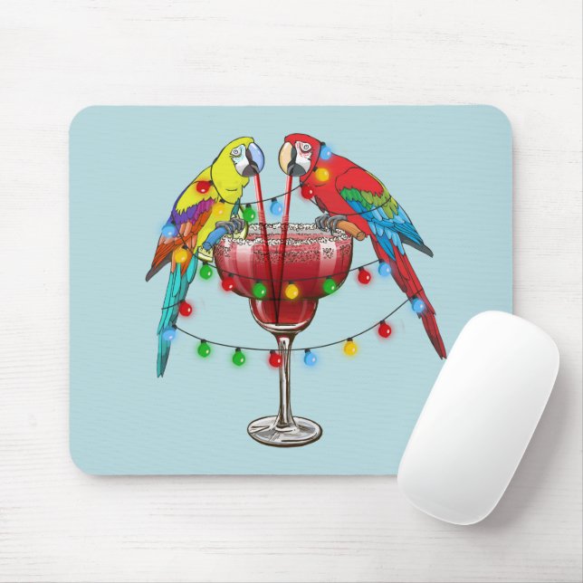 Tropical Macaws Drinking Wine Mouse Pad (With Mouse)