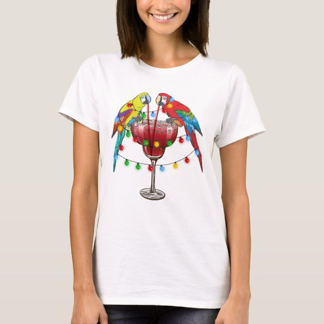 Tropical Macaws Drinking Wine T-Shirt (Front)