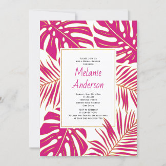 Tropical magenta leaves wedding bridal shower invitation