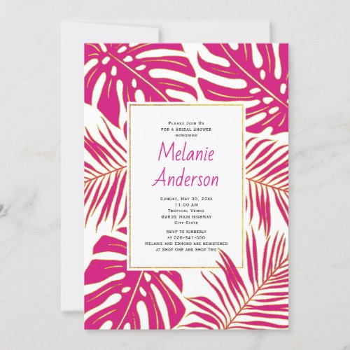 Tropical magenta leaves wedding bridal shower invitation
