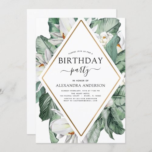 Tropical Magnolia Any Age Birthday Floral Invitati Invitation