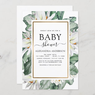 Tropical Magnolia Baby Shower Greenery Floral Invitation