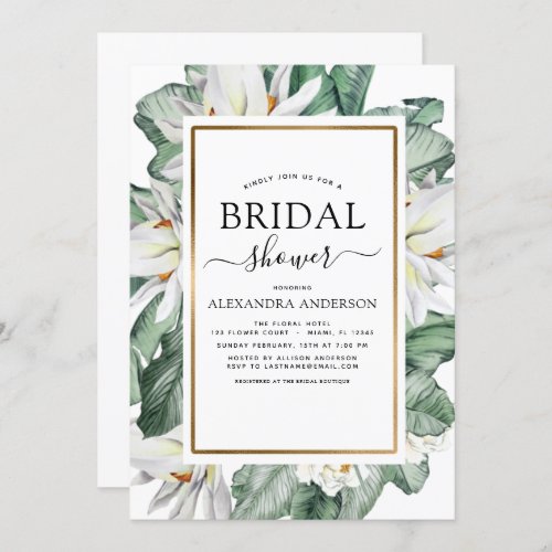 Tropical Magnolia Bridal Shower Greenery Floral Invitation