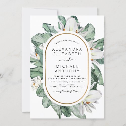 Tropical Magnolia Floral Greenery Wedding  Invitat Invitation