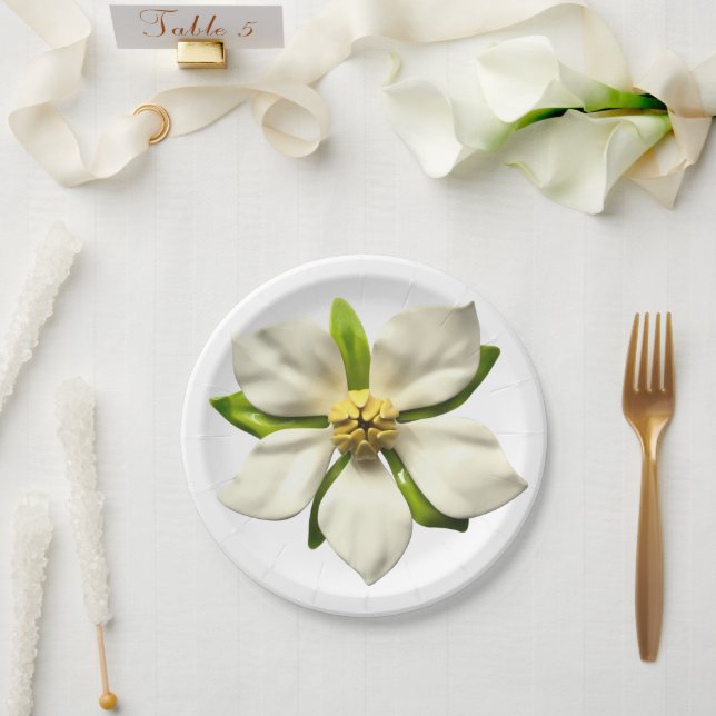 Tropical Magnolia Flower Spring Summer Wedding Paper Plates (Wedding)