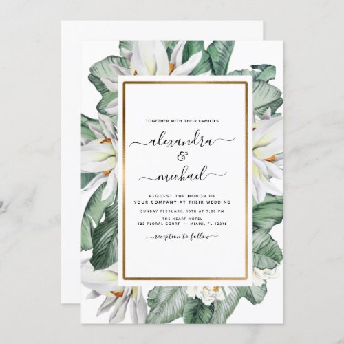 Tropical Magnolia Greenery Floral Palm Wedding Inv Invitation