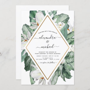 Tropical Magnolia Greenery Floral Palm Wedding Inv Invitation