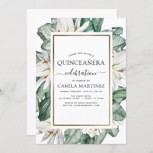 Tropical Magnolia Quinceaera Celebration Floral Invitation