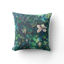 Tropical Magnolia square throw pillow