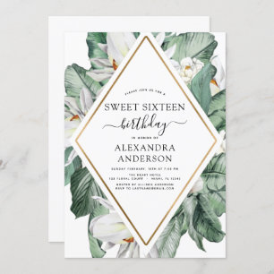 Tropical Magnolia Sweet Sixteen Birthday Party Inv Invitation