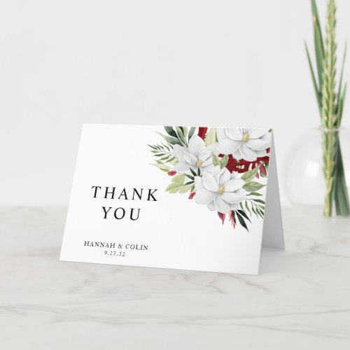 Tropical Magnolia White Green Red Thank You Card