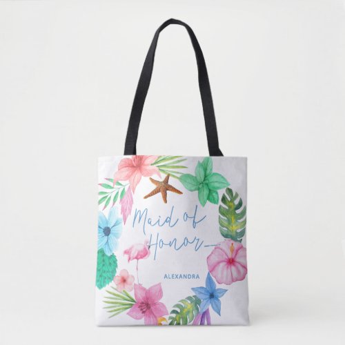 Tropical maid of honor destination wedding  floral tote bag