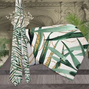 Tropical Majesty Palm Gold Fronds Wedding Neck Tie