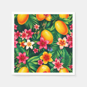 Tropical Mango and Palm Leaf Pattern Napkins