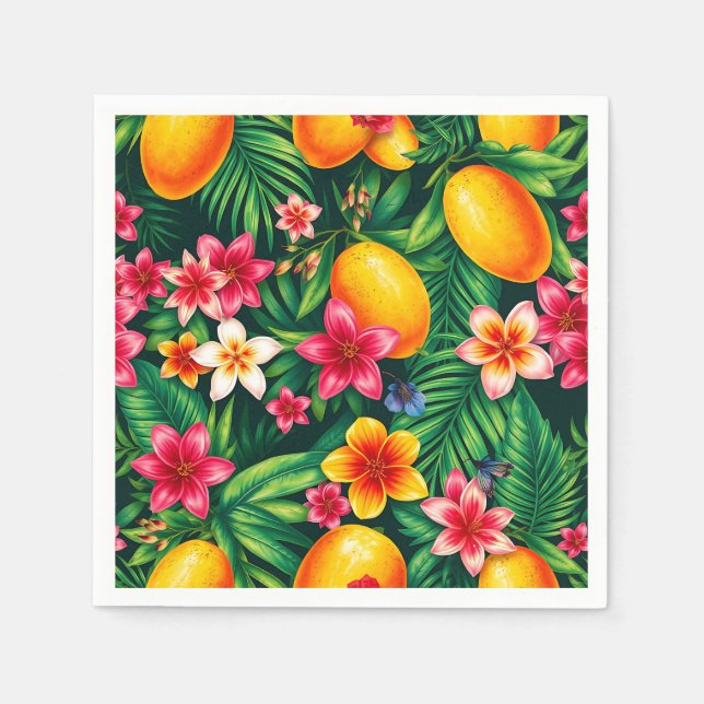Tropical Mango and Palm Leaf Pattern Napkins (Front)