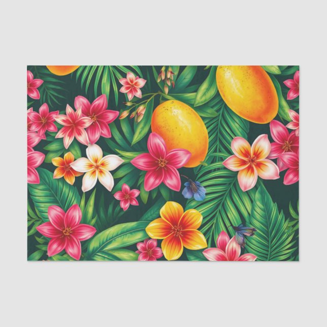 Tropical Mango and Palm Leaf Pattern Tissue Paper (Front)