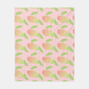 Tropical Mango Fruit Green Orange Fleece Blanket