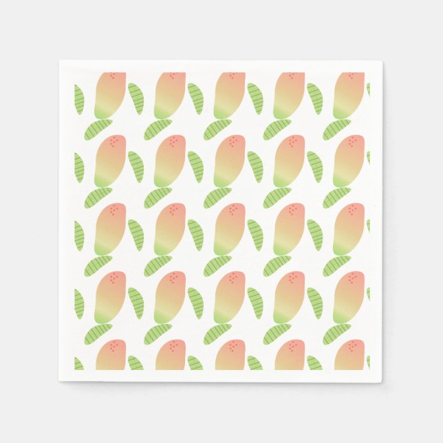 Tropical Mango Fruit Green Orange Party Napkins (Front)