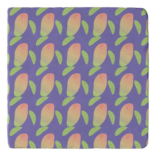 Tropical Mango Fruit Green Orange Purple  Trivet (Front)