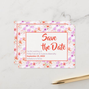Tropical Mango Orange Floral Pattern Save the Date Announcement Postcard