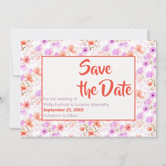 Tropical Mango Orange Floral Pattern Save the Date Invitation (Front)