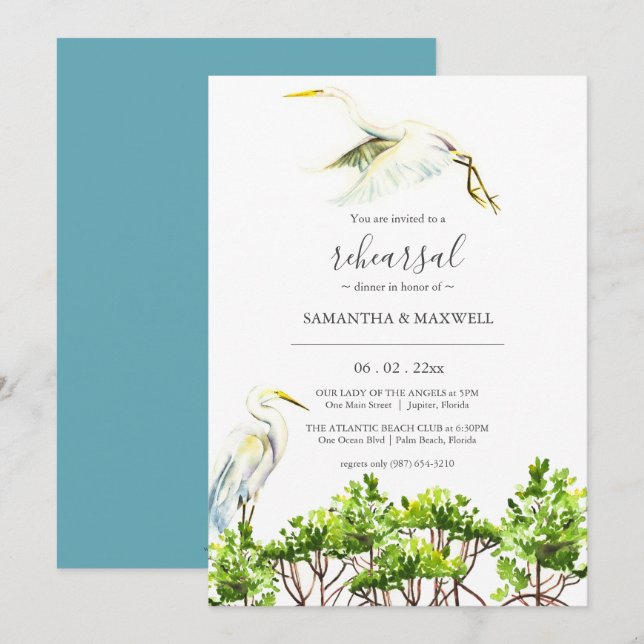 Tropical Mangroves and Bird Rehearsal Dinner Invitation (Front/Back)