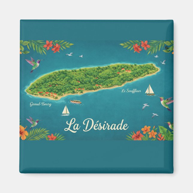 Tropical Map La Desirade, Guadeloupe Magnet (Front)