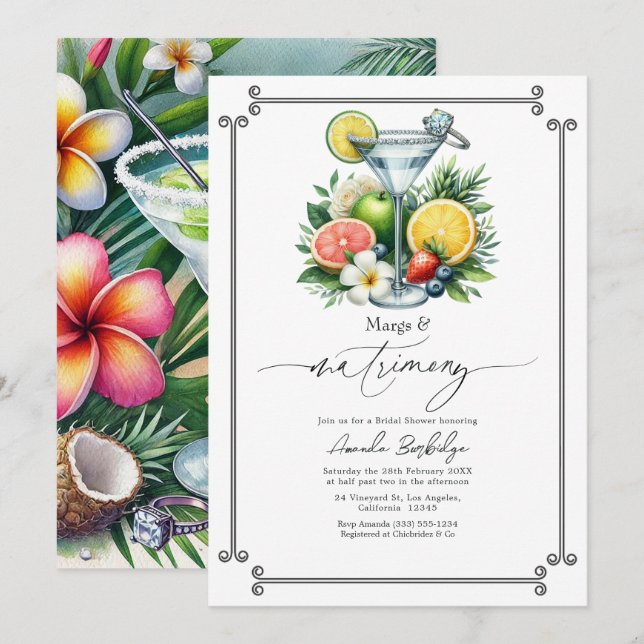 Tropical Margarita and Matrimony Bridal Shower Invitation (Front/Back)