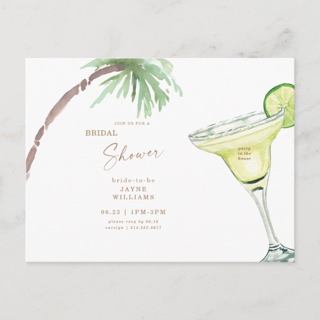 Tropical Margarita Bridal Shower  Invitation Postcard (Front)