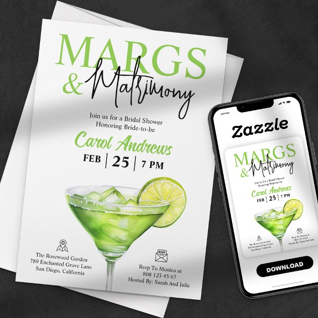 Tropical Margs & Matrimony Bridal Shower Invitation (Creator Uploaded)