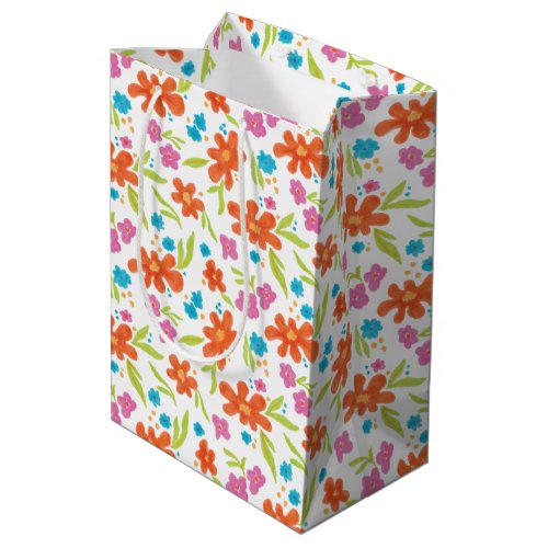 Tropical Marker Illustrated Flower Pattern Medium Gift Bag