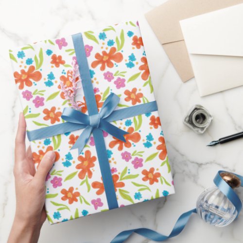 Tropical Marker Illustrated Flower Pattern Wrapping Paper
