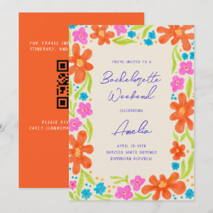 Tropical Marker Sketch Flower Border Bachelorette Invitation