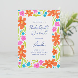 Tropical Marker Sketch Flower Border Bachelorette Invitation