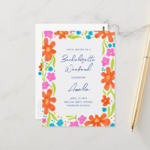 Tropical Marker Sketch Flower Border Bachelorette Postcard