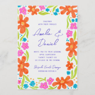 Tropical Marker Sketch Flower Border Wedding Menu