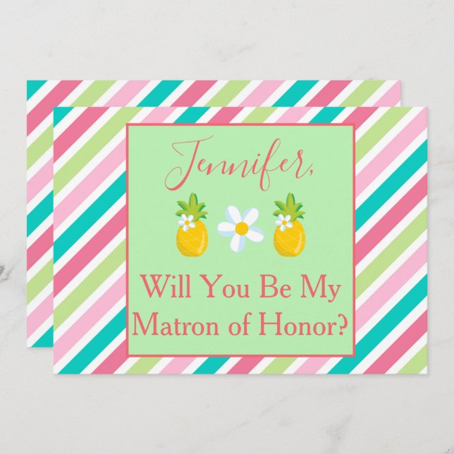 Tropical Matron of Honor Proposal Pineapple Theme Invitation (Front/Back)