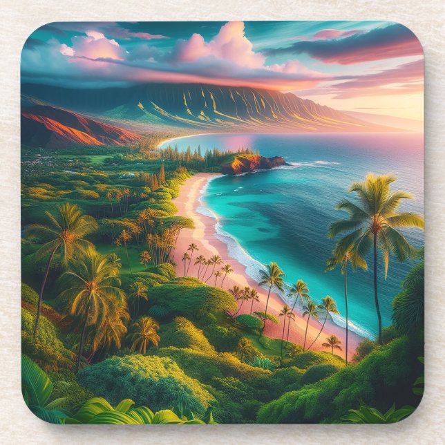 Tropical Maui Island Paradise Beverage Coaster (Front)