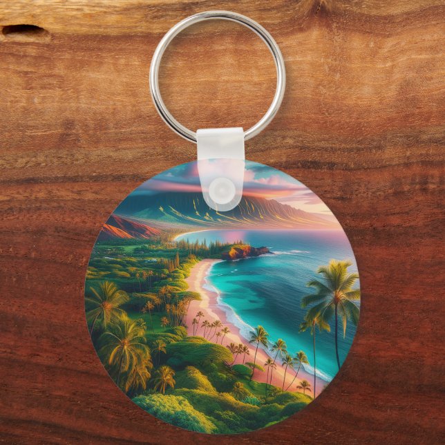Tropical Maui Island Paradise Keychain (Back)