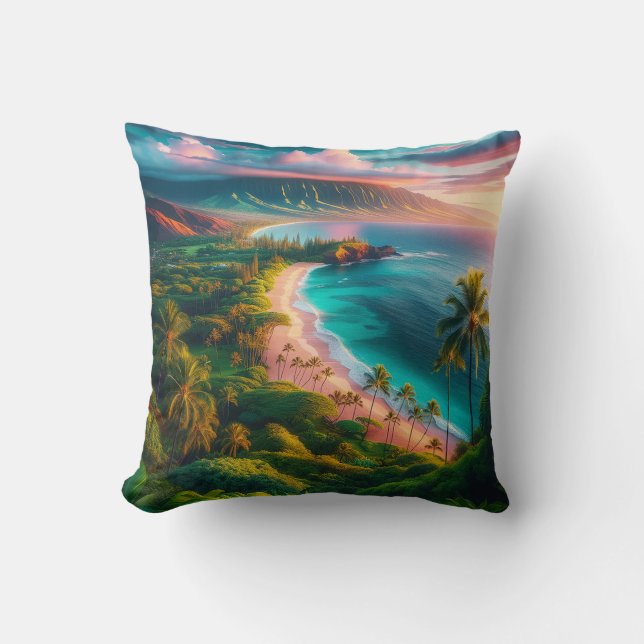 Tropical Maui Island Paradise Throw Pillow (Front)
