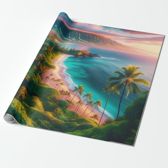 Tropical Maui Island Paradise Wrapping Paper (Unrolled)