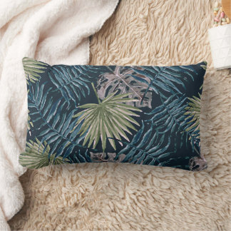 Tropical Mauve Green Palm Leaves Watercolor Art Lumbar Pillow