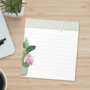 Tropical Medinilla Flower Green Vase Name Lined Notepad