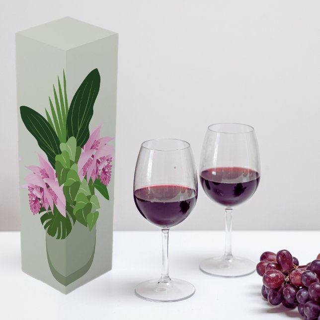 Tropical Medinilla Pink Flower in Green Vase Wine Box (Creator Uploaded)