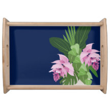 Tropical Medinilla Pink Flower Vase on Dark Blue