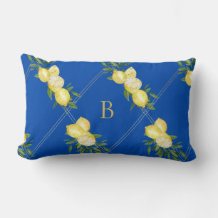 Tropical Mediterranean Cobalt Blue Monogram Lumbar Pillow