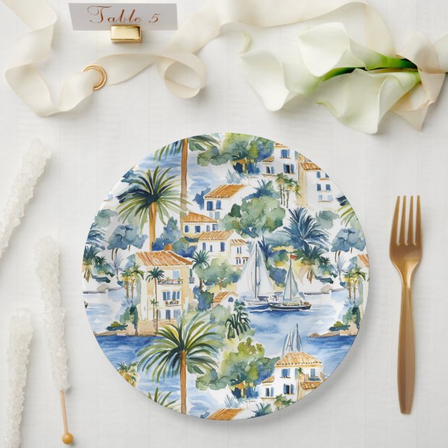 Tropical Mediterranean Wedding  Paper Plates (Wedding)