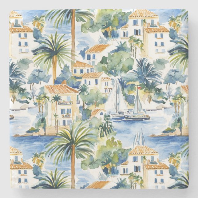 Tropical Mediterranean Wedding  Stone Coaster (Front)