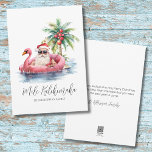 Tropical Mele Kalikimaka Christmas Holiday Card<br><div class="desc">Get into the holiday spirit with this unique Christmas card featuring a relaxed Santa Claus in sunglasses lounging in a pink flamingo floaty in the ocean. Perfect for sending beachy holiday wishes, this card is ideal for anyone living in tropical places like Florida, Hawaii, or the Bahamas, or for those...</div>