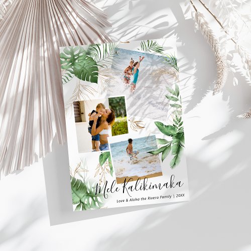 Tropical Mele Kalikimaka Christmas Photo Collage Holiday Card